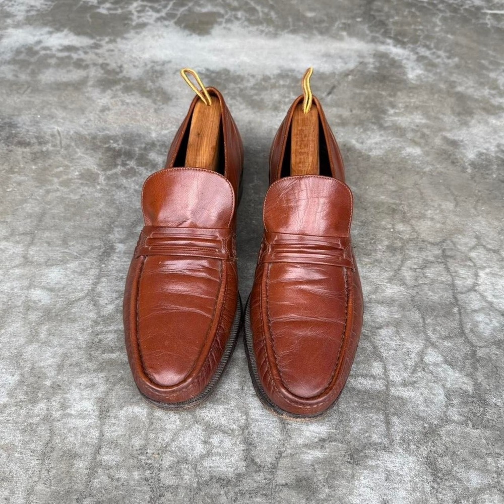 Vintage 80's Florsheim Burnt Orange slip on leather loafers size tagged 10 B - Picture 2 of 8